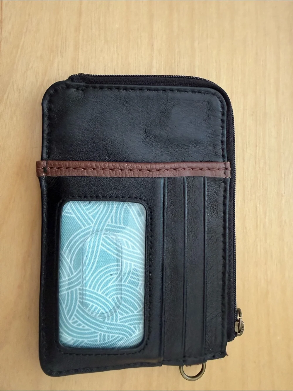 The Sak Black and Brown Leather Credit Card/ID  Zip Wallet